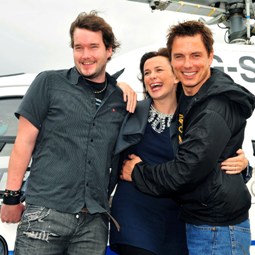 John, Eve and Gareth land in Cardiff Bay