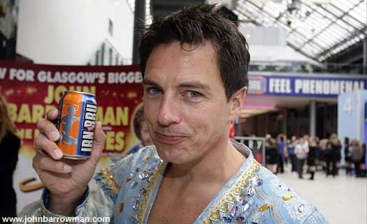 John as Aladdin with can of Irn-Bru. Both made in Scotland!